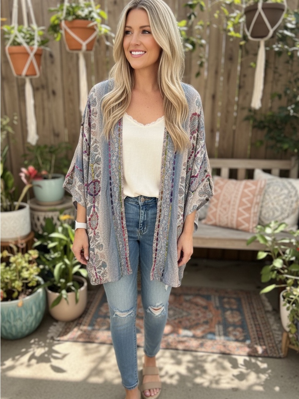 NWT Raj Thick Embroidery Rayon Boho Kimono Size Small